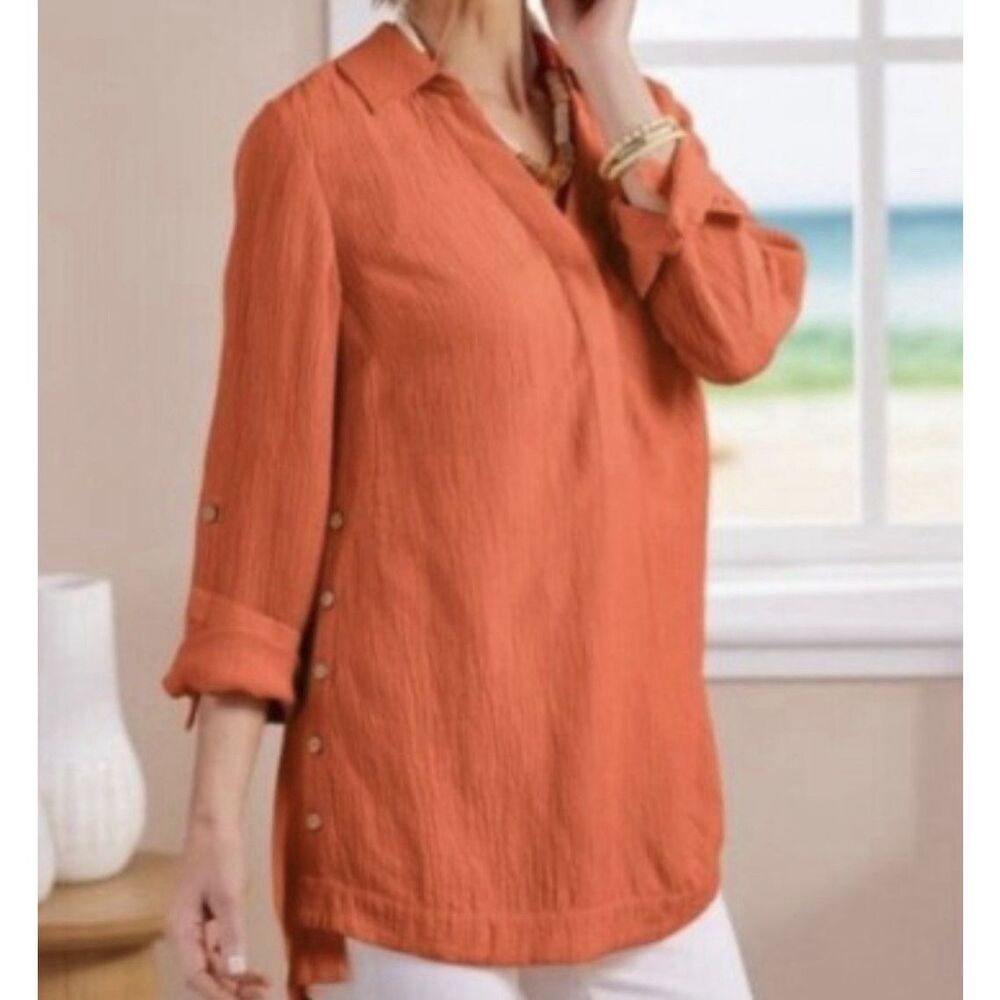 Soft Surroundings Sorano Gauze Tunic - Size XL -Hot Coral